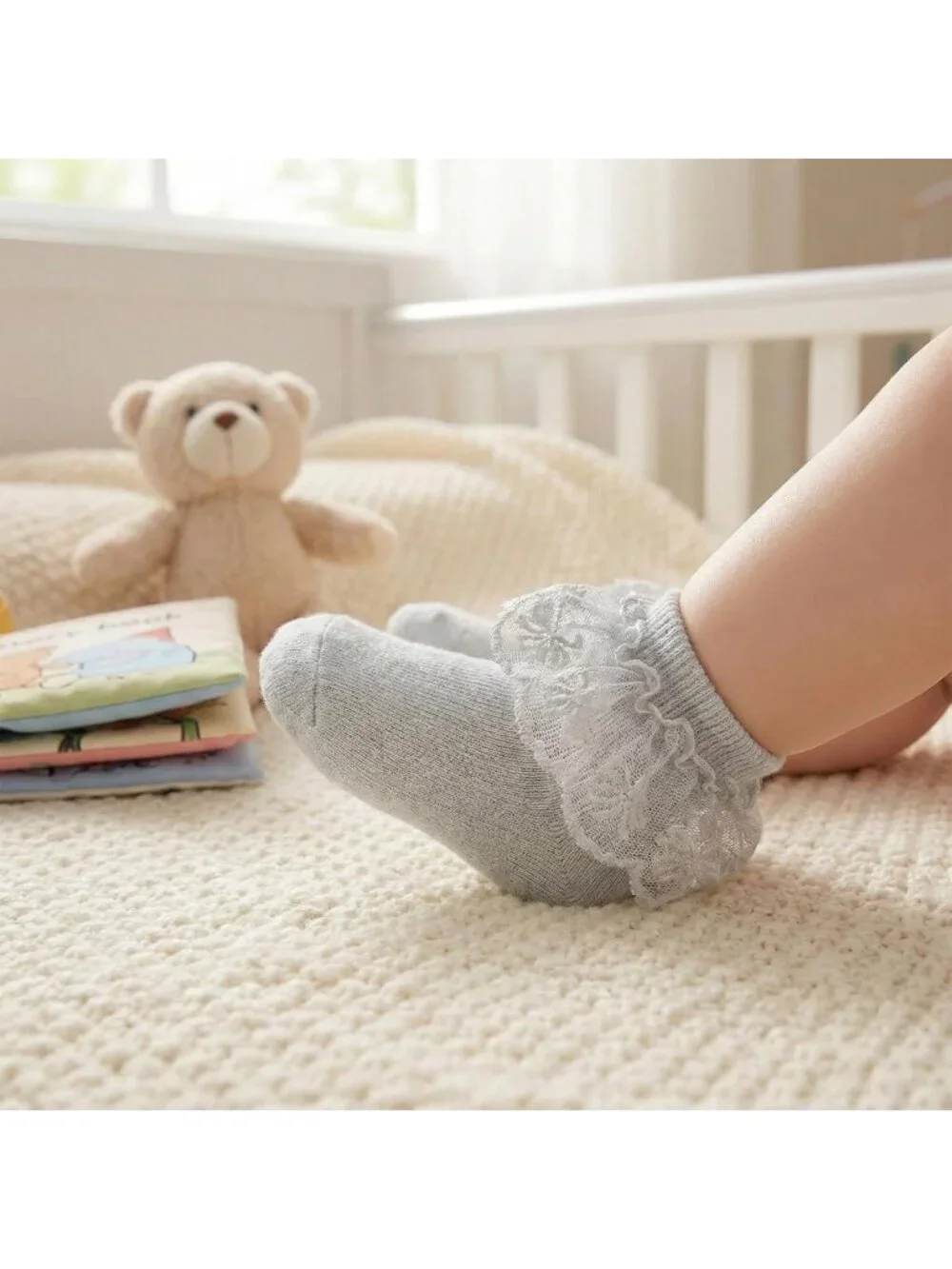 6 Pairs Baby Girls Ruffle Lace Socks - Newborn Frilly Knit Cotton Booties